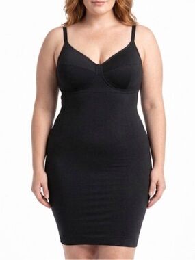 Spanx Slip Dress Size Large Black Compression Knit Slim Cognito Bodycon